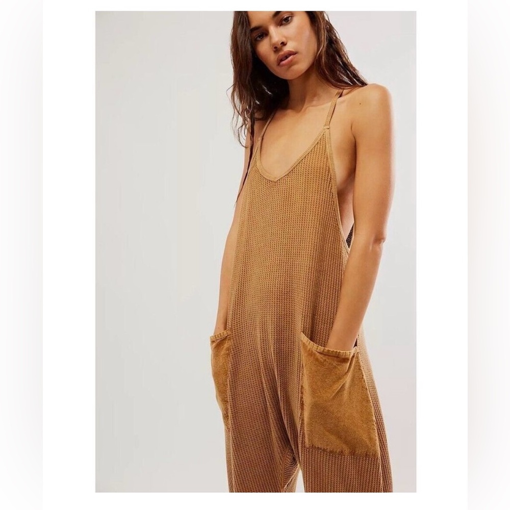 Free People FP One Frankie Jumpsuit Mustard Waffle Knit- Medium - Picture 4 of 4